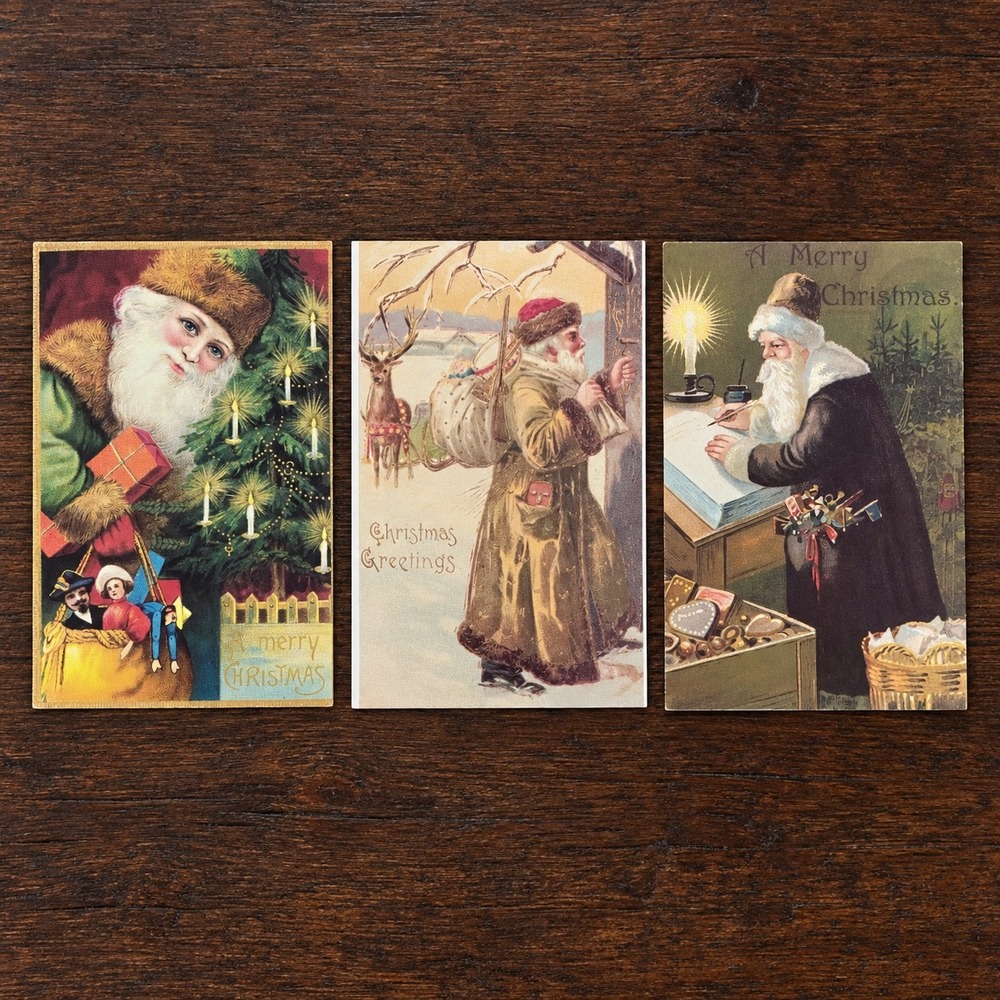 Vintage 1989 Leisure Arts Christmas Postcards Set of 3 Victorian Santa Claus